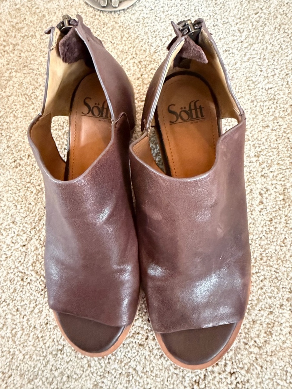 Söfft Brown Leather Open-Toe Mules